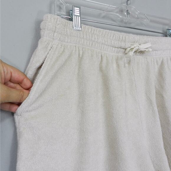 Everlane Terry Cloth Knit Shorts Size L Cream Pink Beige Pull On Pockets - Picture 6 of 7